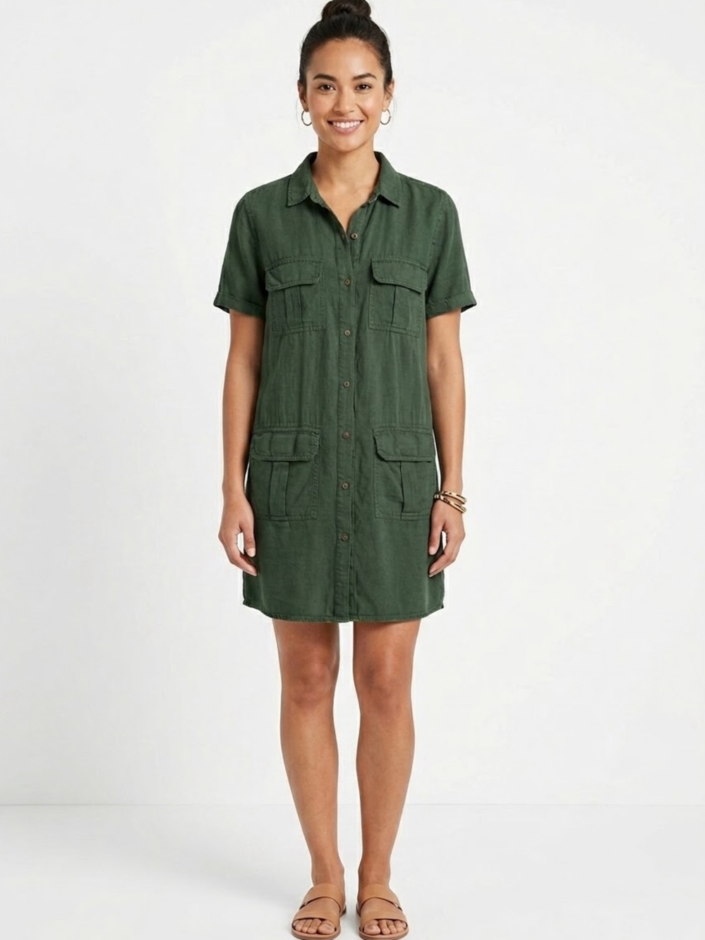 Sundance Linen Army Green Shirt Dress Petite Largs